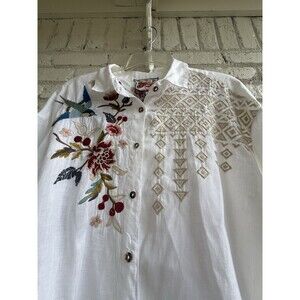 Johnny Was Embroidered button-down Linen Shirt Bengal Tiger XL